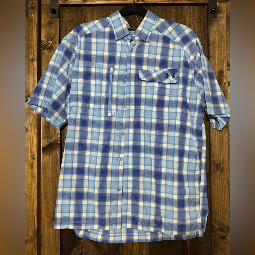 Under Armour Men's Light Blue and White Plaid Shirt